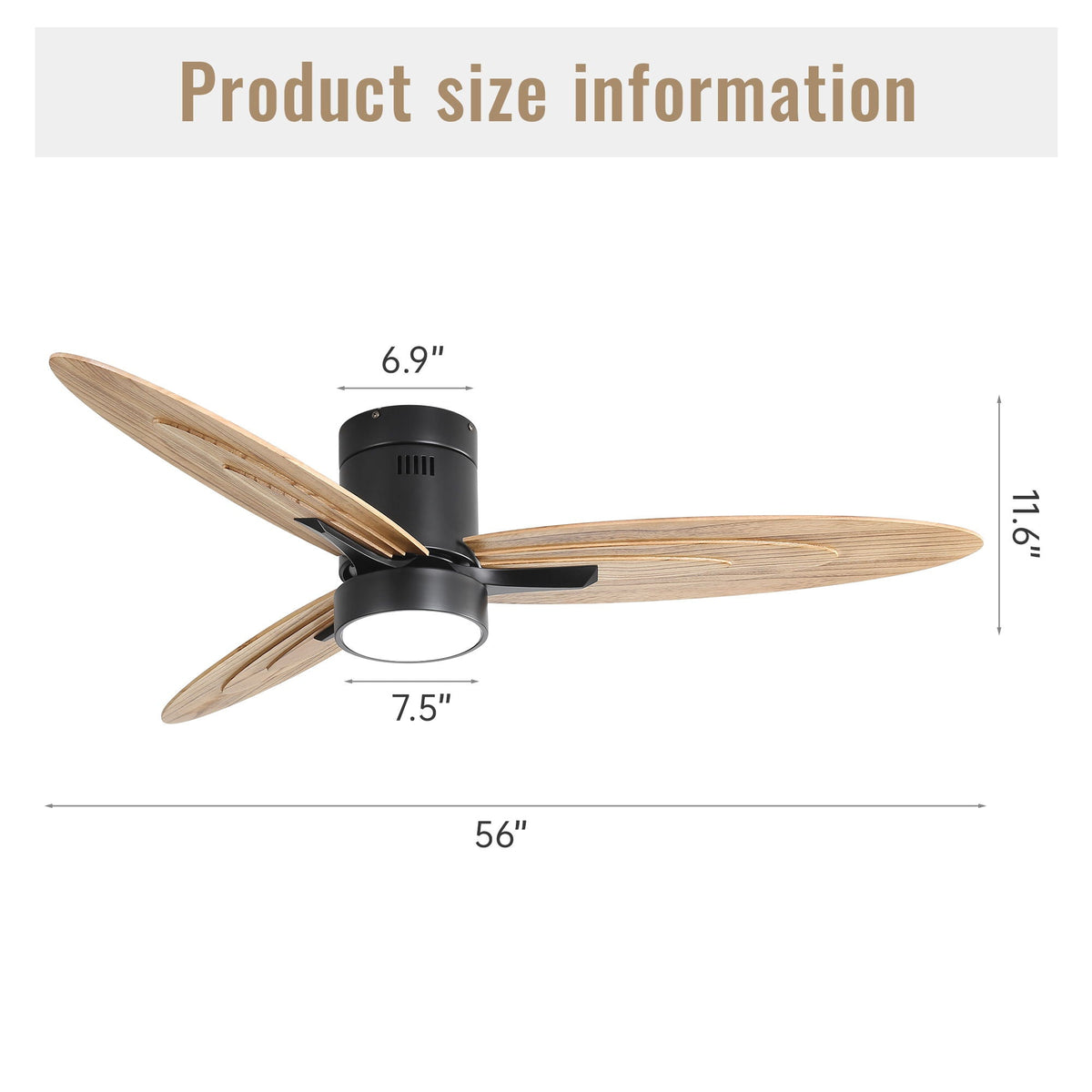 Flush Mount Ceiling Fan With Light and Remote Control