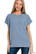 Zenana Raised Rib Front Pocket Boxy Top
