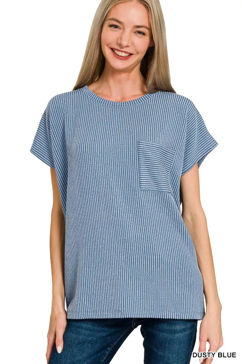 Zenana Raised Rib Front Pocket Boxy Top