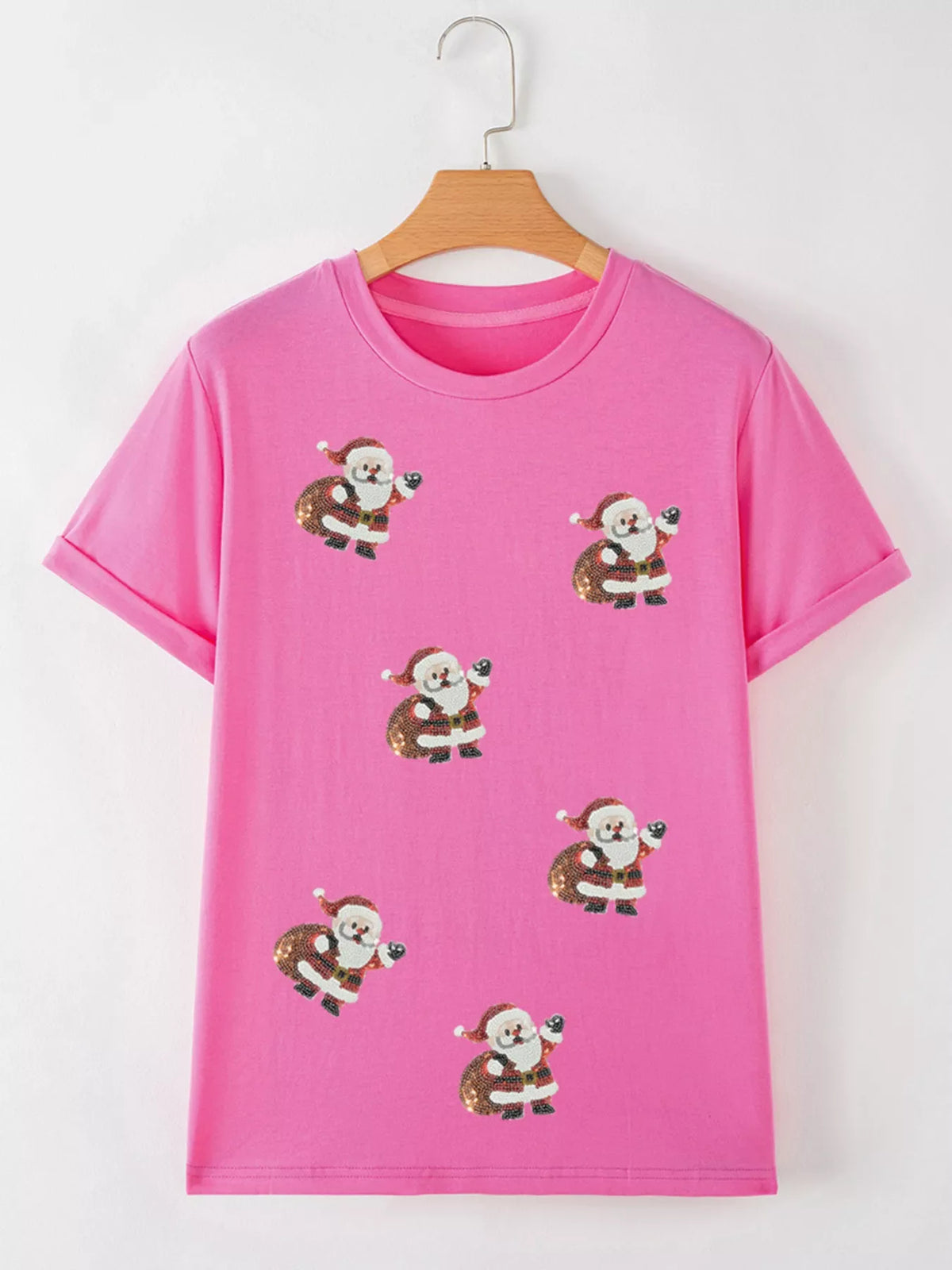 Santa Claus Deliver Gifts Sequin Short Sleeve Tee