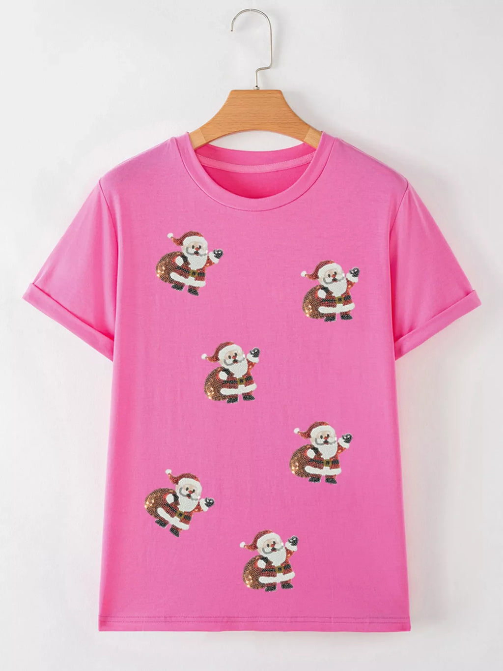 Santa Claus Deliver Gifts Sequin Short Sleeve Tee