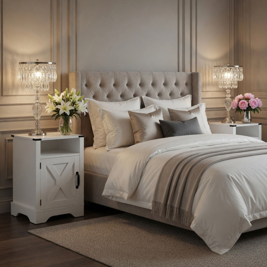 Farmhouse Nightstand with Charging Station & Storage - Multiple Colors