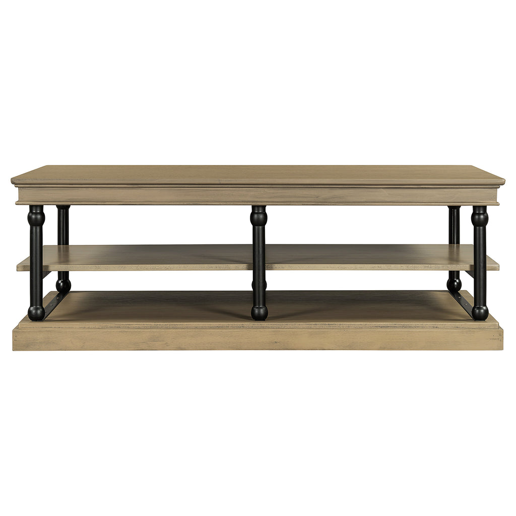 55.1" Wood Coffee Table with Open Shelves