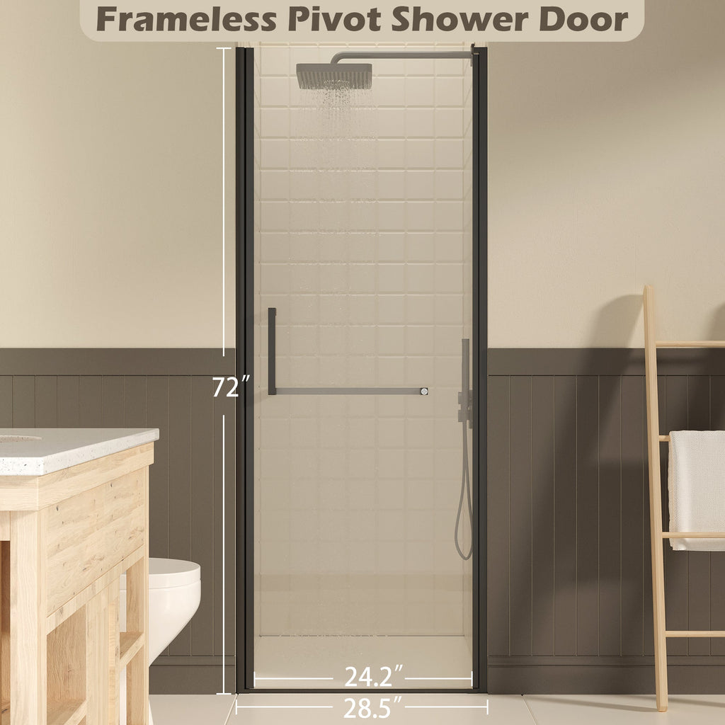 Frameless Pivot Shower Door with Clear Tempered Glass - Matte Black