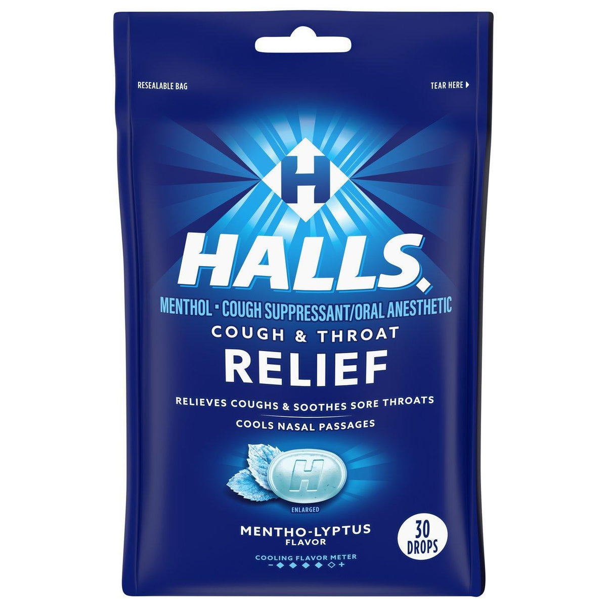 HALLS® Cough & Throat Relief 5.4 mg Mentho-Lyptus Cough Drop, 30-Pack