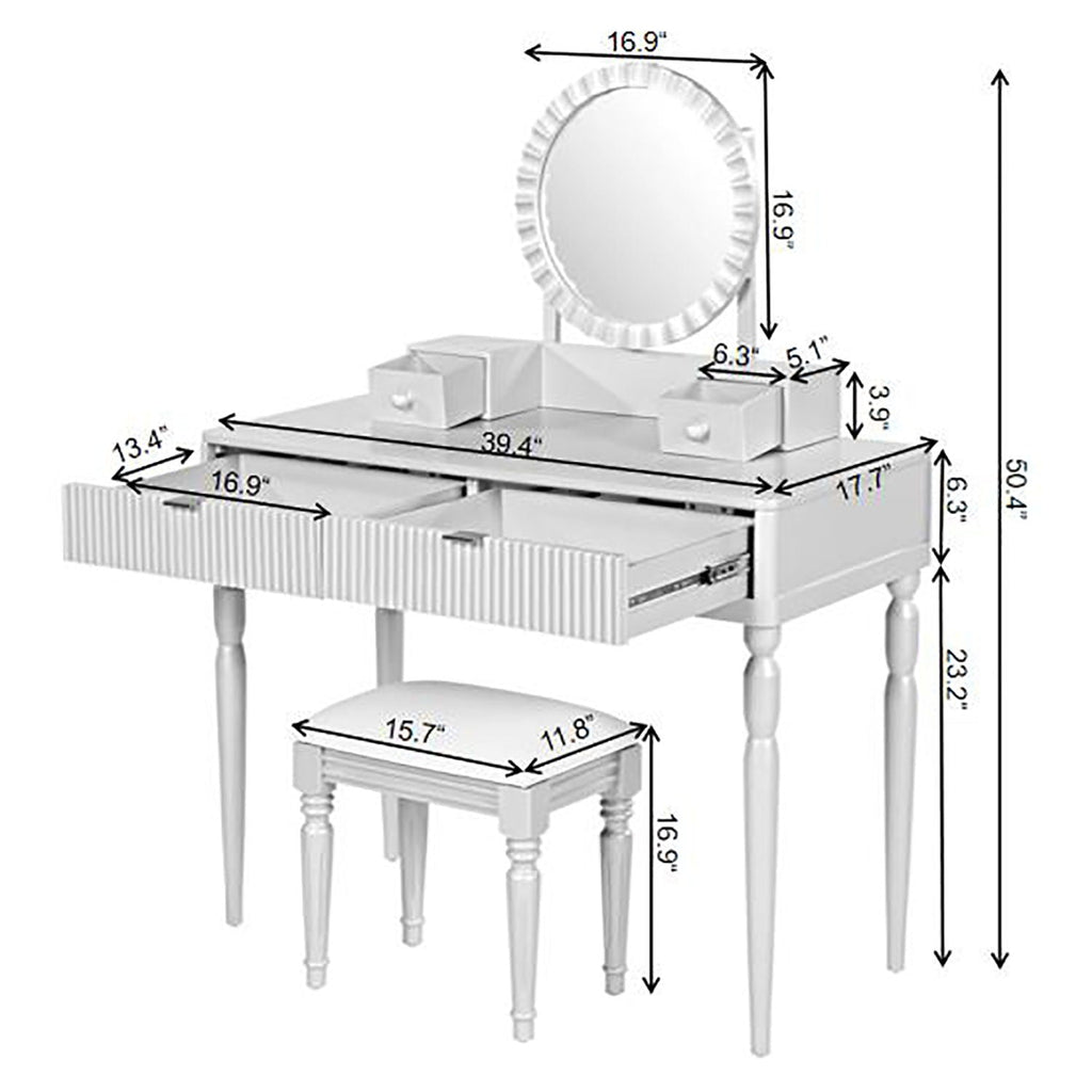 Luxury Vanity Desk with Height Adjustable Mirror - Silver