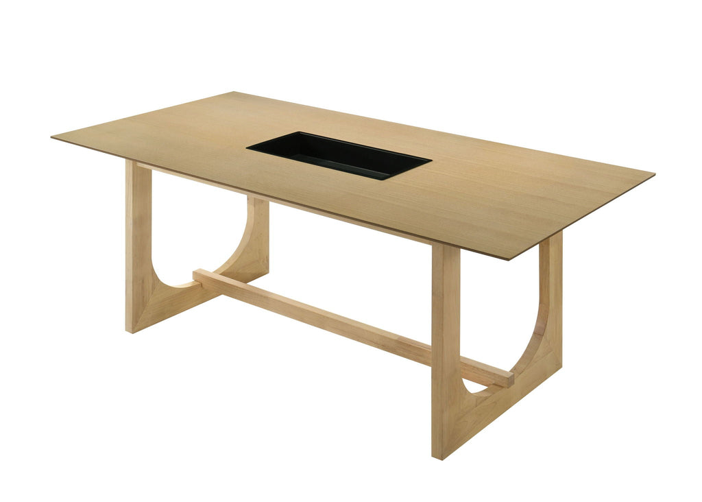 Blayde Natural Wood Dining Table with Double U-Shaped Base - Light Brown