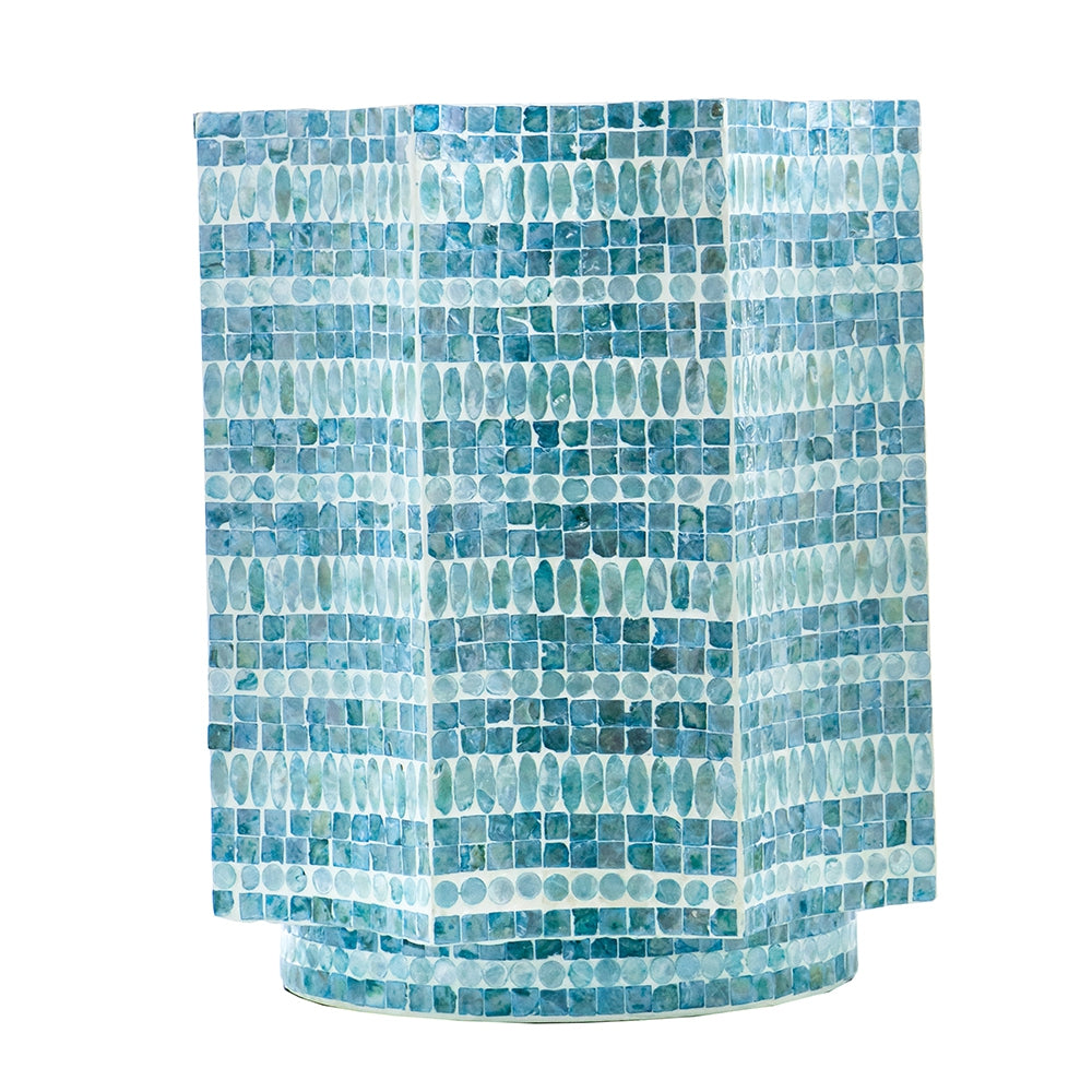 Capiz Design Pedestal Stool with Starburst Capiz Inlay - 17x17x20 Inches