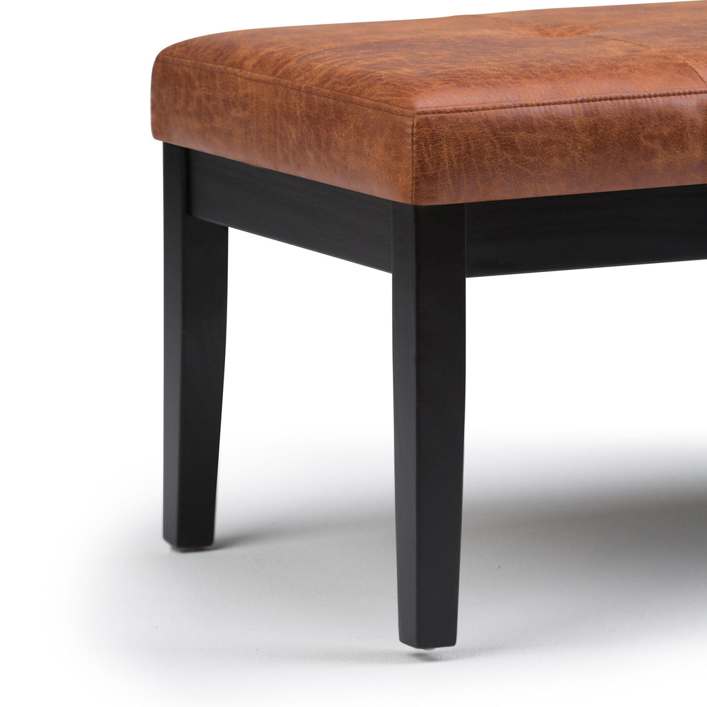 Upholstered Tufted Ottoman Bench with Solid Wood Base - Black, Brown, or Gray