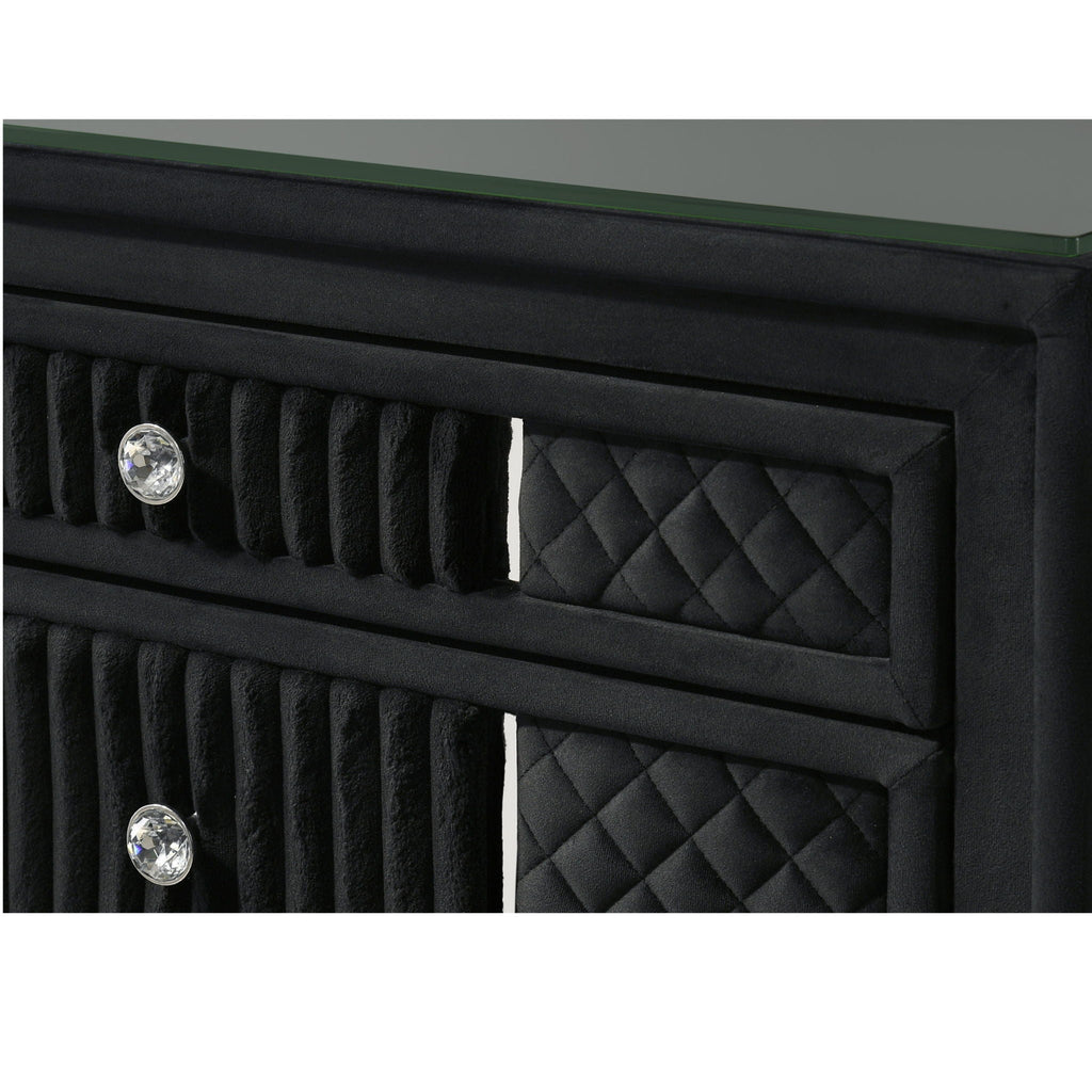 Black Upholstered Nightstand with Crystal Knobs – Luxurious Storage