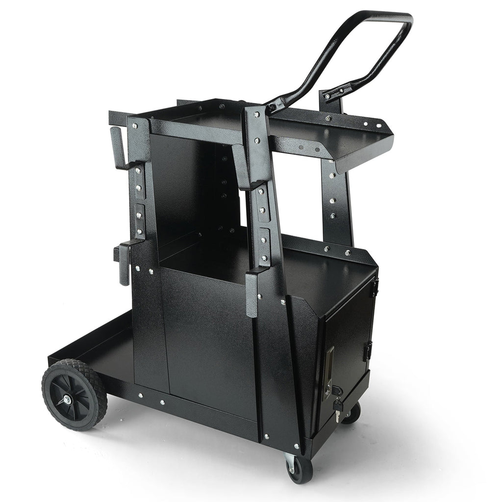 Heavy Duty 2-Tier Welding Cart with Lockable Cabinet - Black