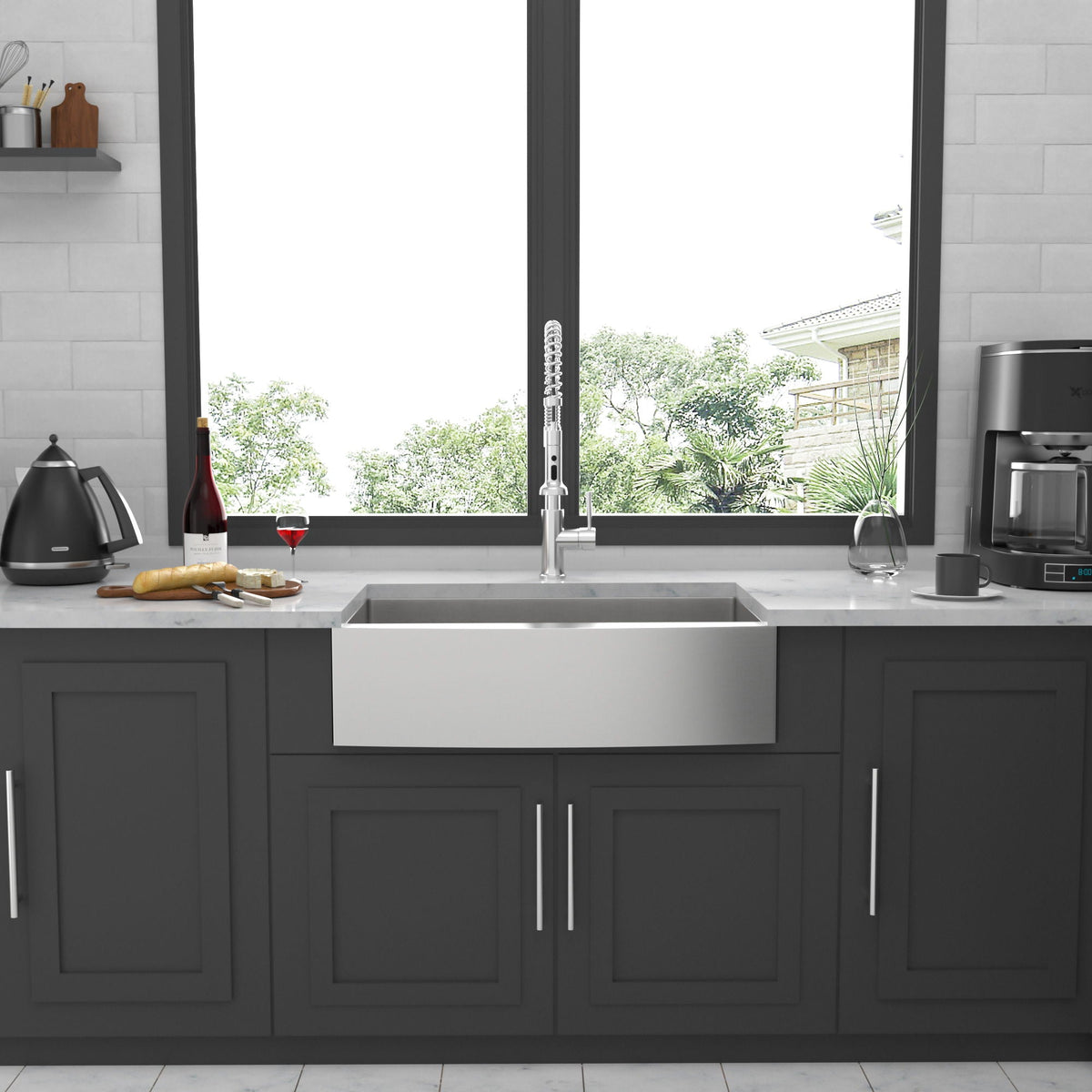 Farmhouse Kitchen Sink Stainless Steel Apron Front with Deep Single Bowl - Gray