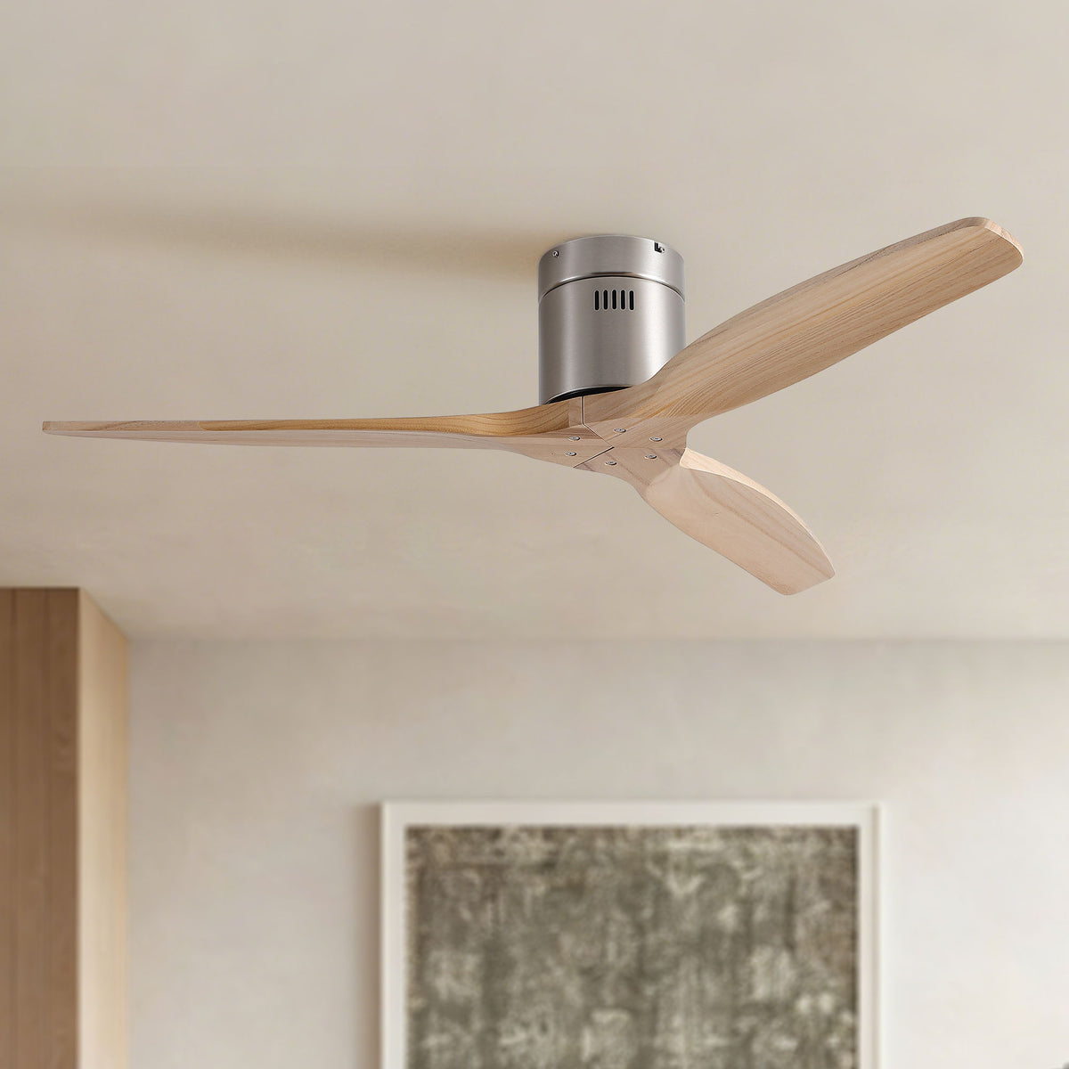 Low Profile Flush Mount Ceiling Fan Without Light with Remote - Brown
