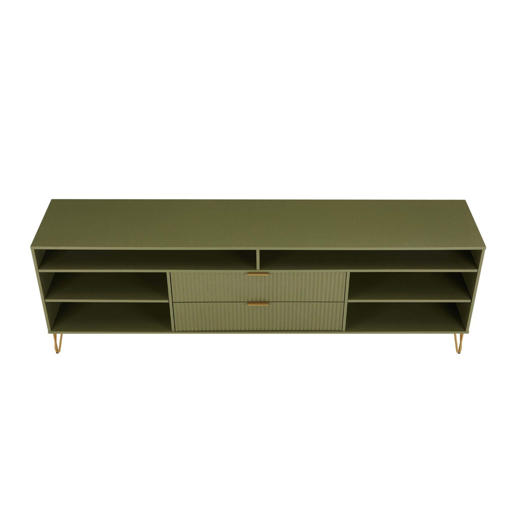 Fluted TV Stand with Storage and Metal Legs - Multiple Colors