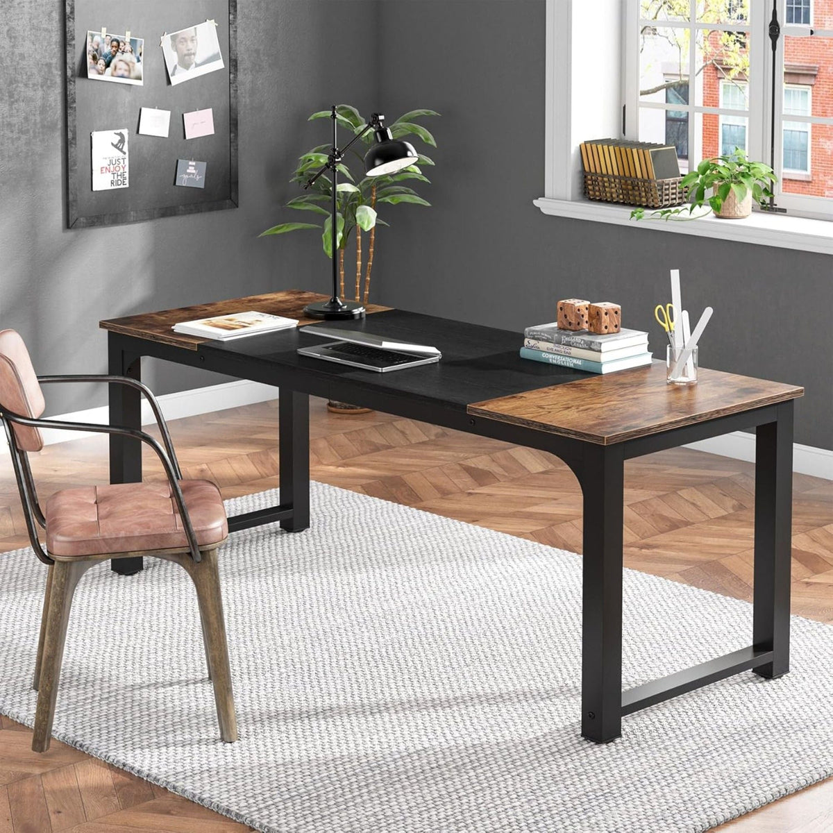 Executive Office Desk with Thick Frame - Brown / Black