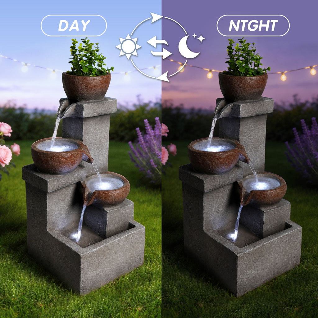LED Waterfall Fountain Outdoor with LED Lighting - Gray