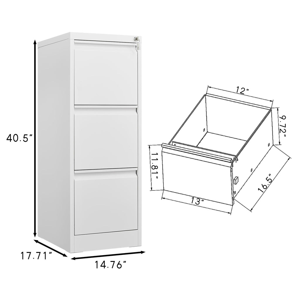 Durable Metal 3 Drawer File Cabinet with Lock – Black or White