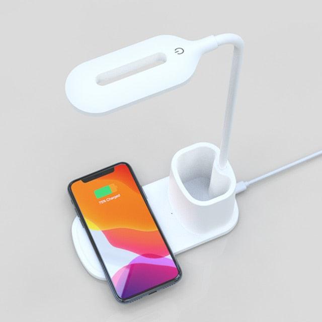 10W QI Quick Wireless Charging LED Desk Lamp Flexible Touch Dimmable Eye Protect Reading Table Light Bedroom Office Table Lamp Decorative Table Lamp Cute Study Lamps for Bedroom Décor