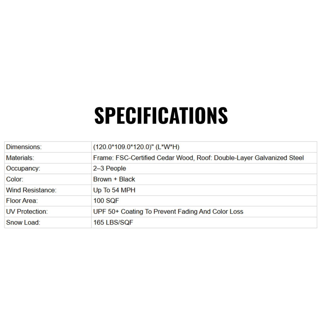 [10X10FT] Permanent Galvanized Steel Double Roof Cedar Wood Gazebo (SAK73842)