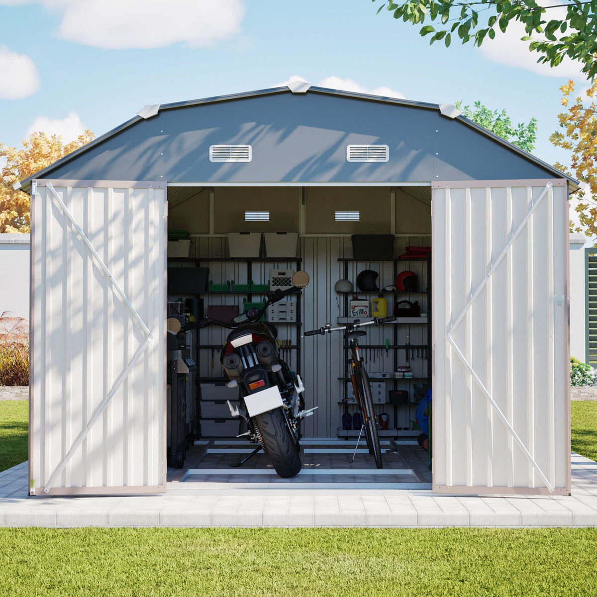 [10X12FT] Heavy-Duty Outdoor Metal Storage Shed With Floor (SAK91820)