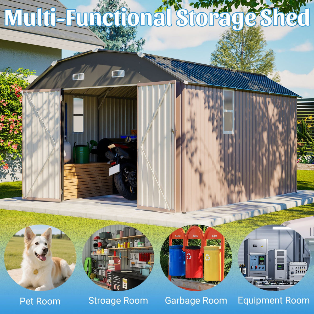[10X12FT] Heavy-Duty Outdoor Metal Storage Shed With Floor (SAK91820)