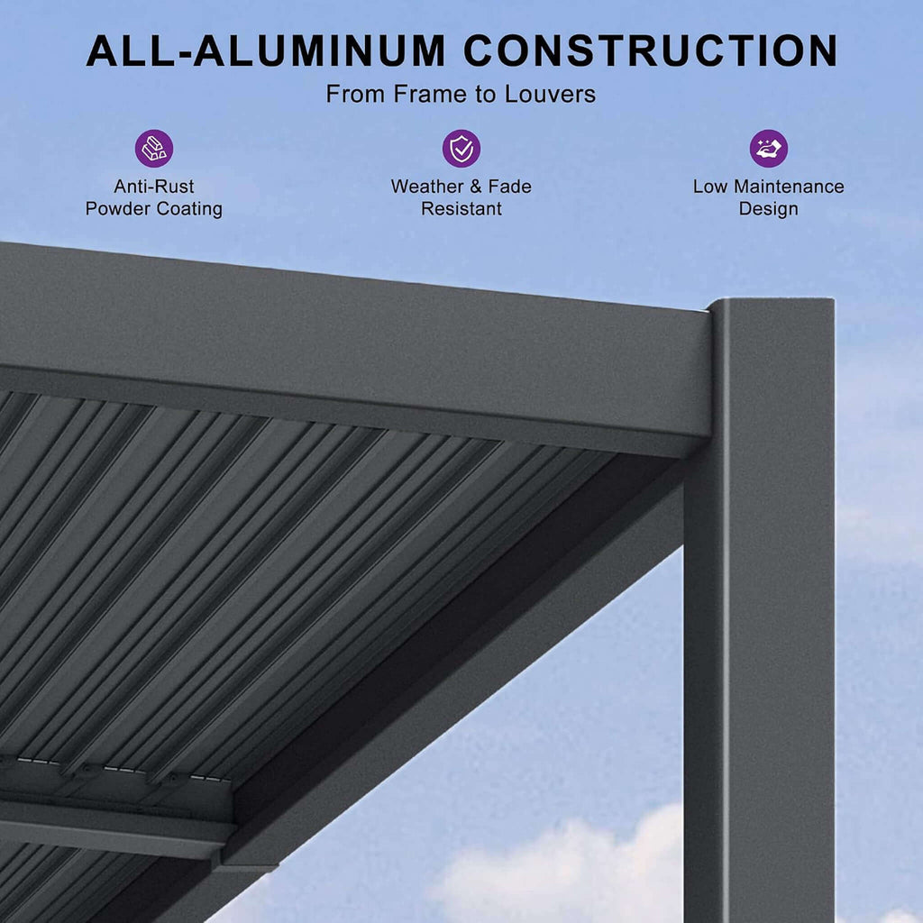 [10X12FT] Modern Louvered Aluminum Pergola With Sloped Roof (SAK41765)