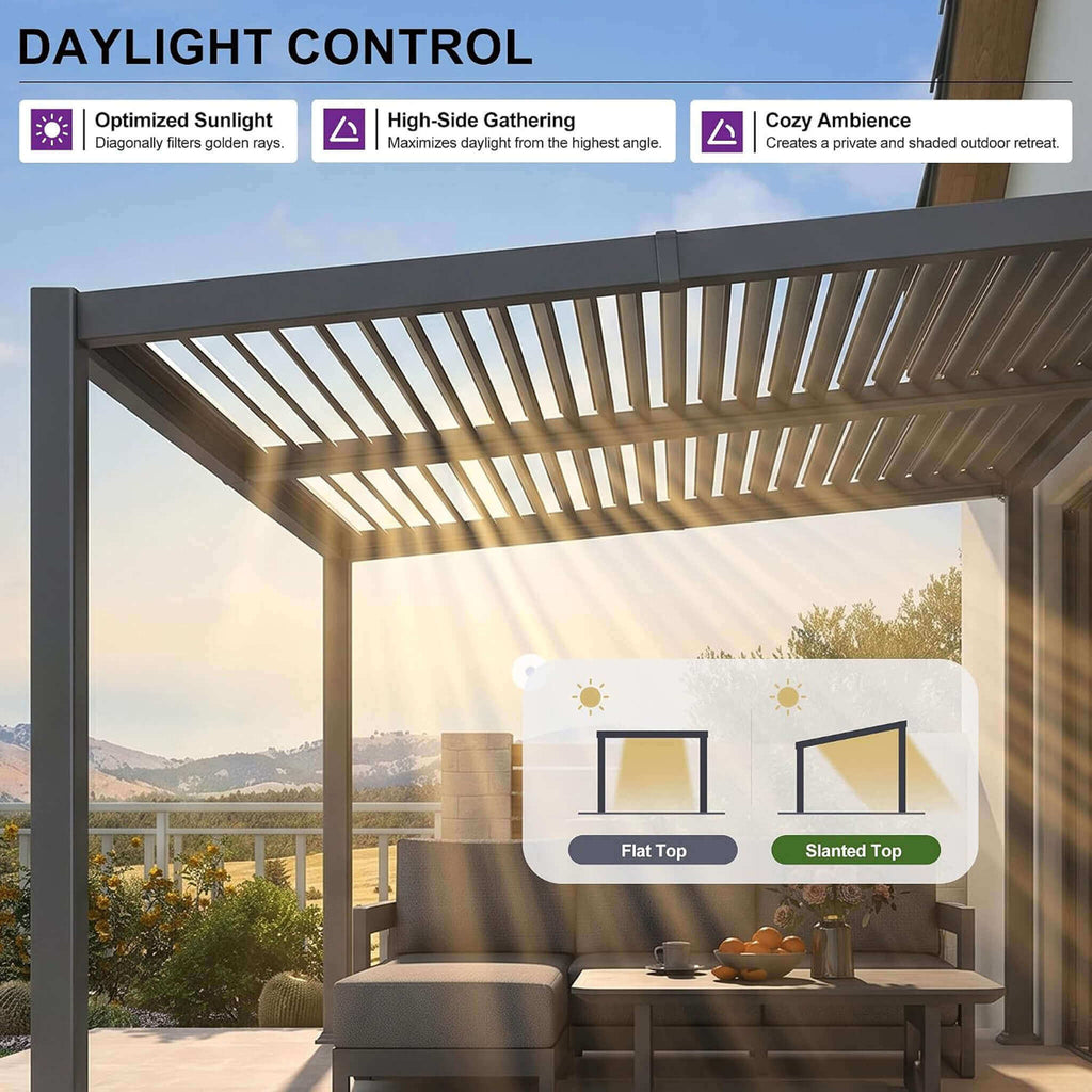 [10X12FT] Modern Louvered Aluminum Pergola With Sloped Roof (SAK41765)