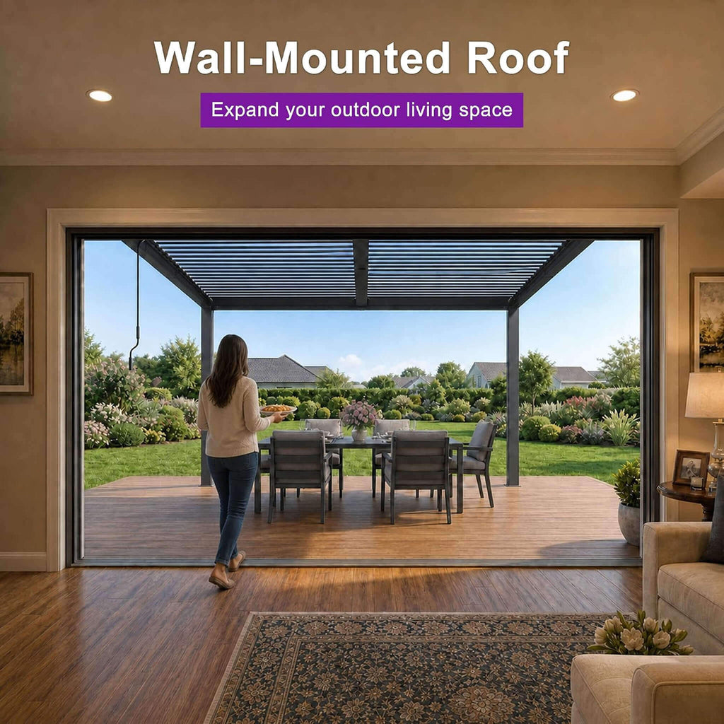 [10X12FT] Modern Wall-Mounted Louvered Pergola With Aluminum Frame (SAK45912)
