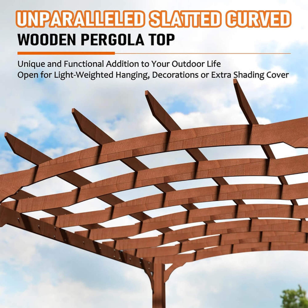 [10X12FT] Premium Outdoor All-Season Backyard Patio Cedar Wood Gazebo Pergola With Arched Roof (SAK42915)