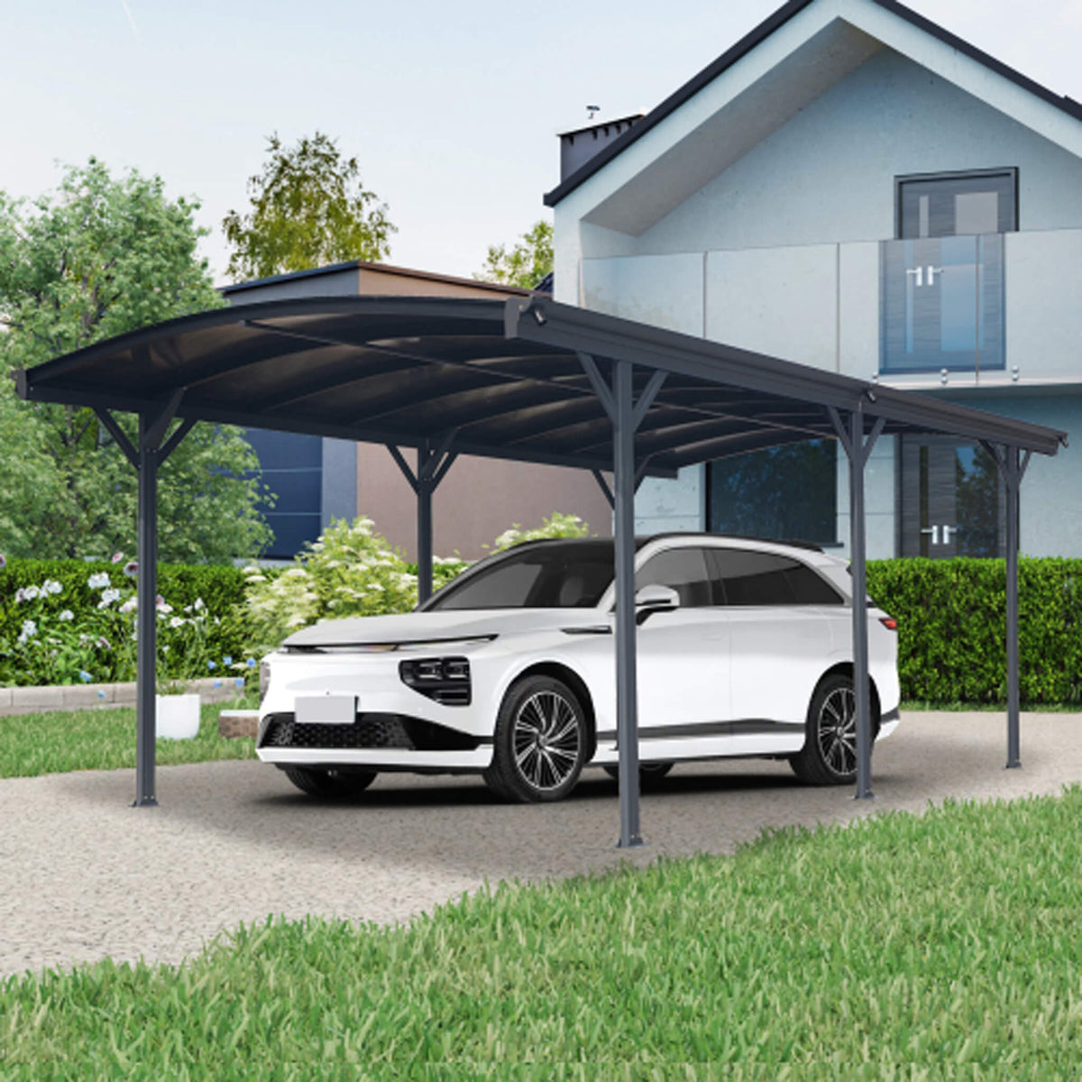 [10X19FT] Heavy-Duty Outdoor Aluminum Arch Carport With Polycarbonate Panels (SAK86109)
