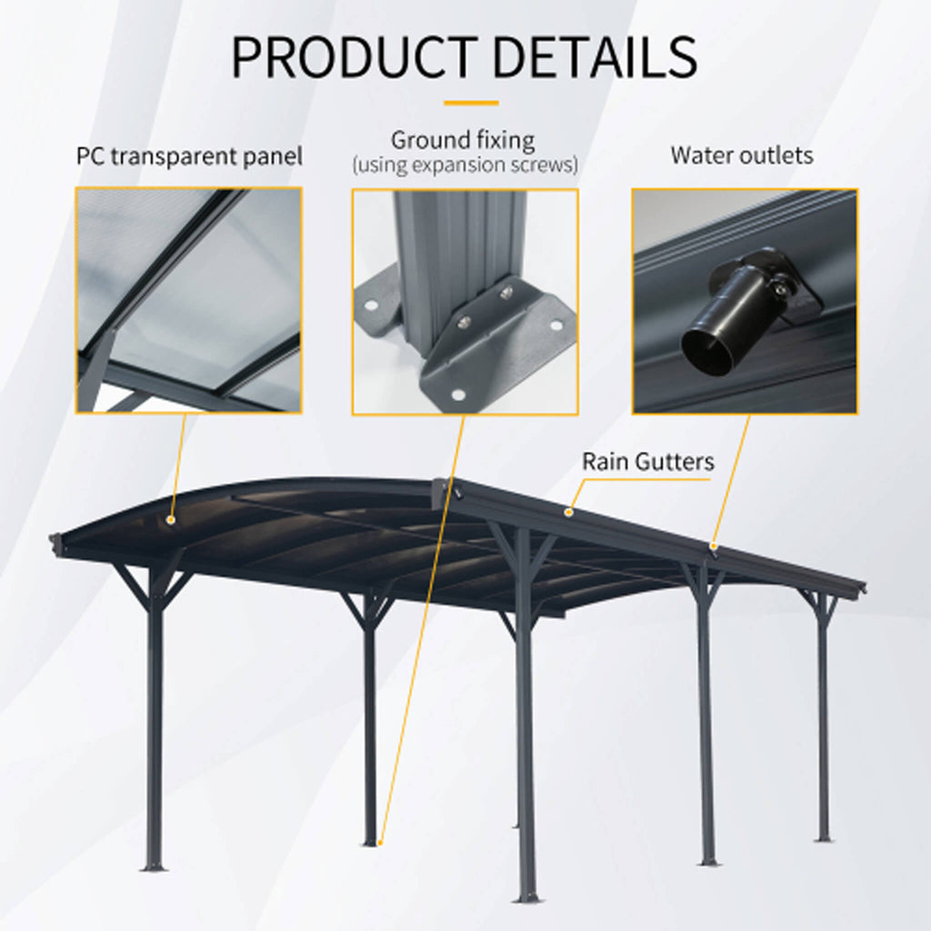 [10X19FT] Heavy-Duty Outdoor Aluminum Arch Carport With Polycarbonate Panels (SAK86109)