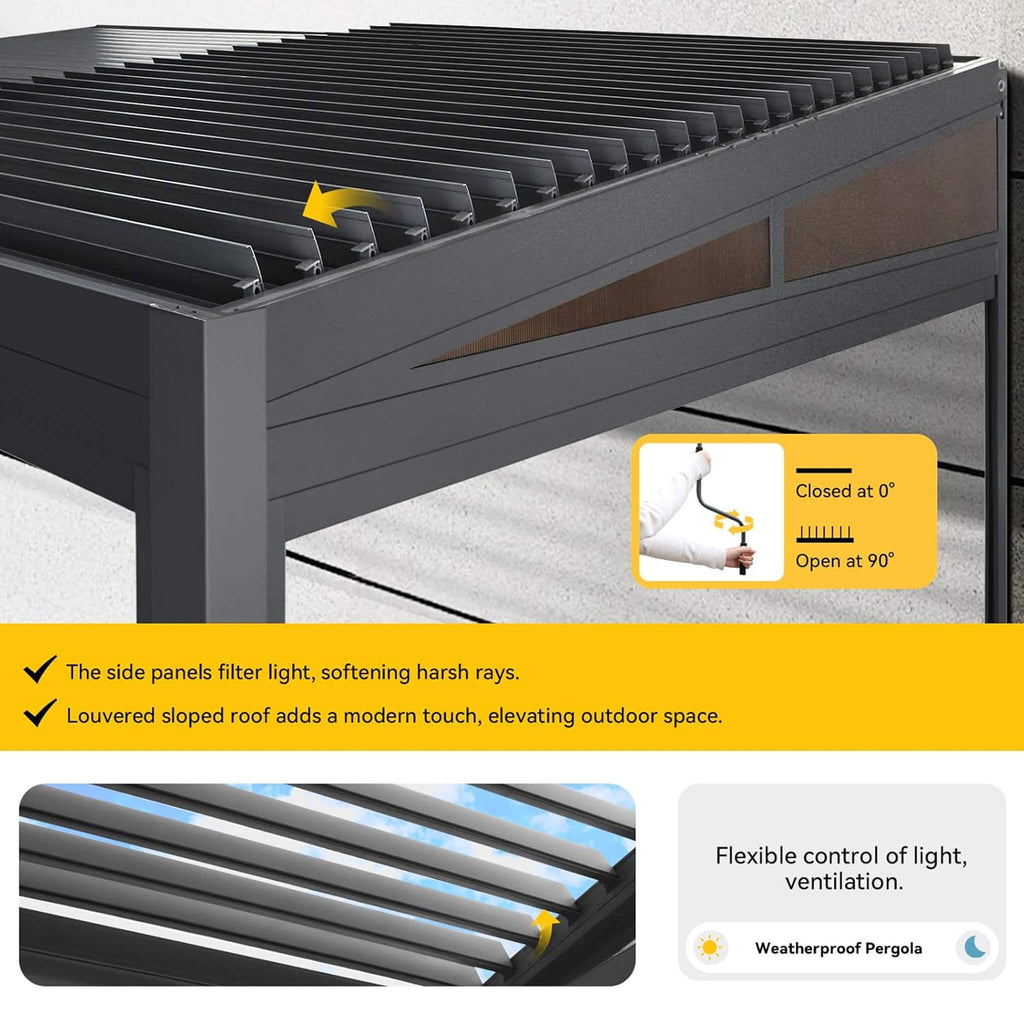 Luxury Wall-Mounted Aluminum Louvered Pergola With Pull-Down Screens (SAK91537)