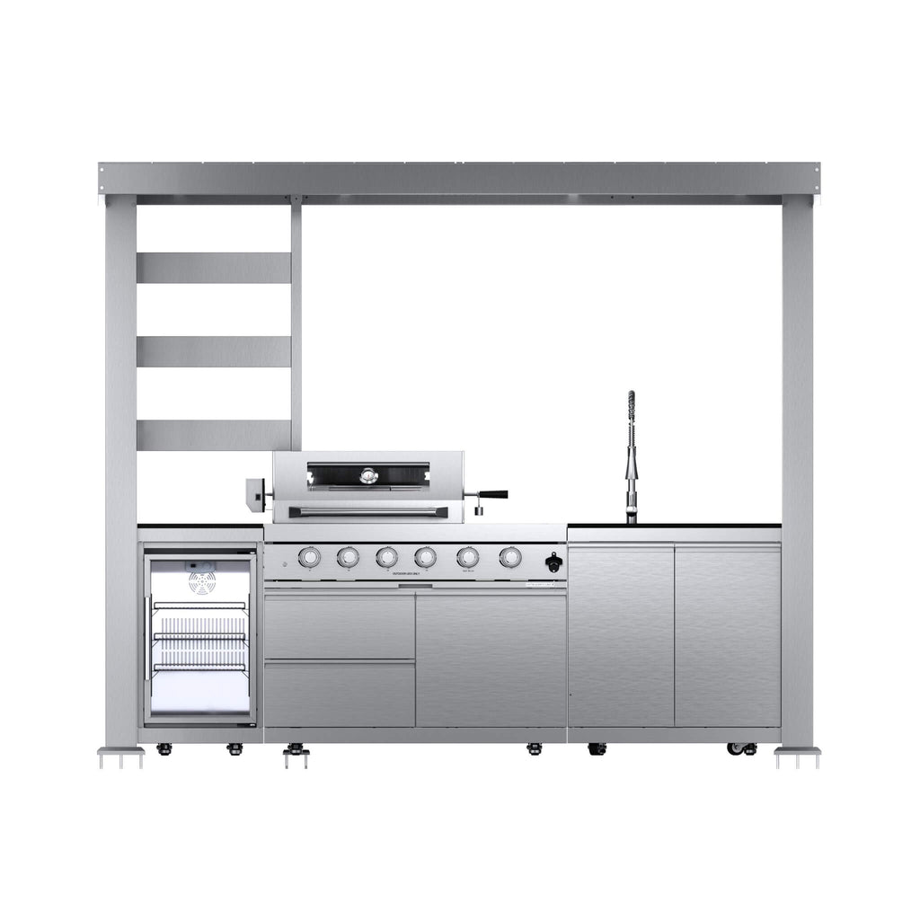 Imperial 110-Inch 4-Burner 72K BTU Deluxe Stainless Steel Outdoor Kitchen Grill Island With Wine Cooler, Rotisserie, Cabinets, And Granite Countertops (SAK94721)