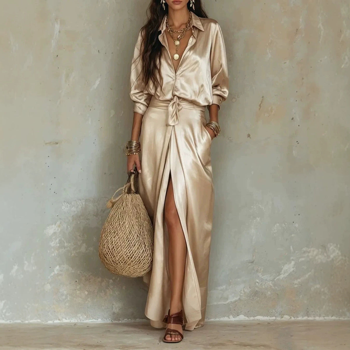 Casual Fashion Solid-color Skirt And Shirt Two-piece Set