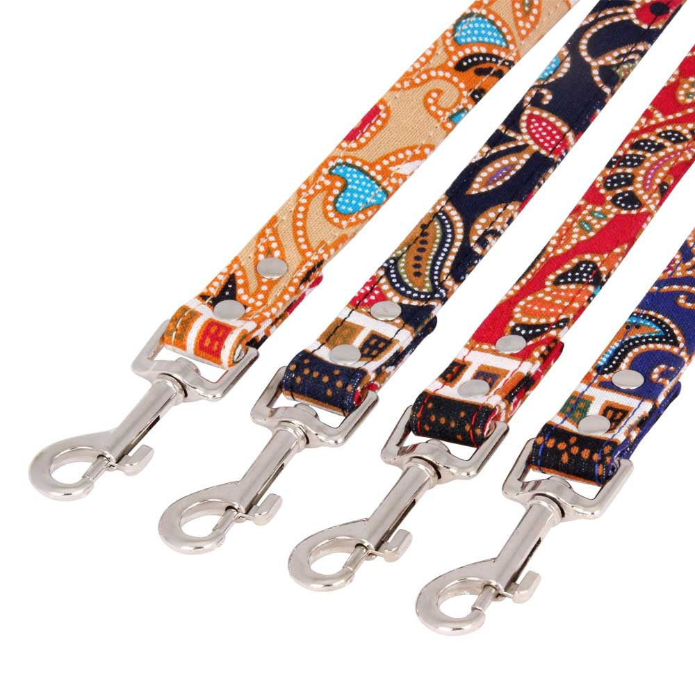 Bohemia Pattern Dog Leash & Collar – Durable Fabric Pet Walking Accessory