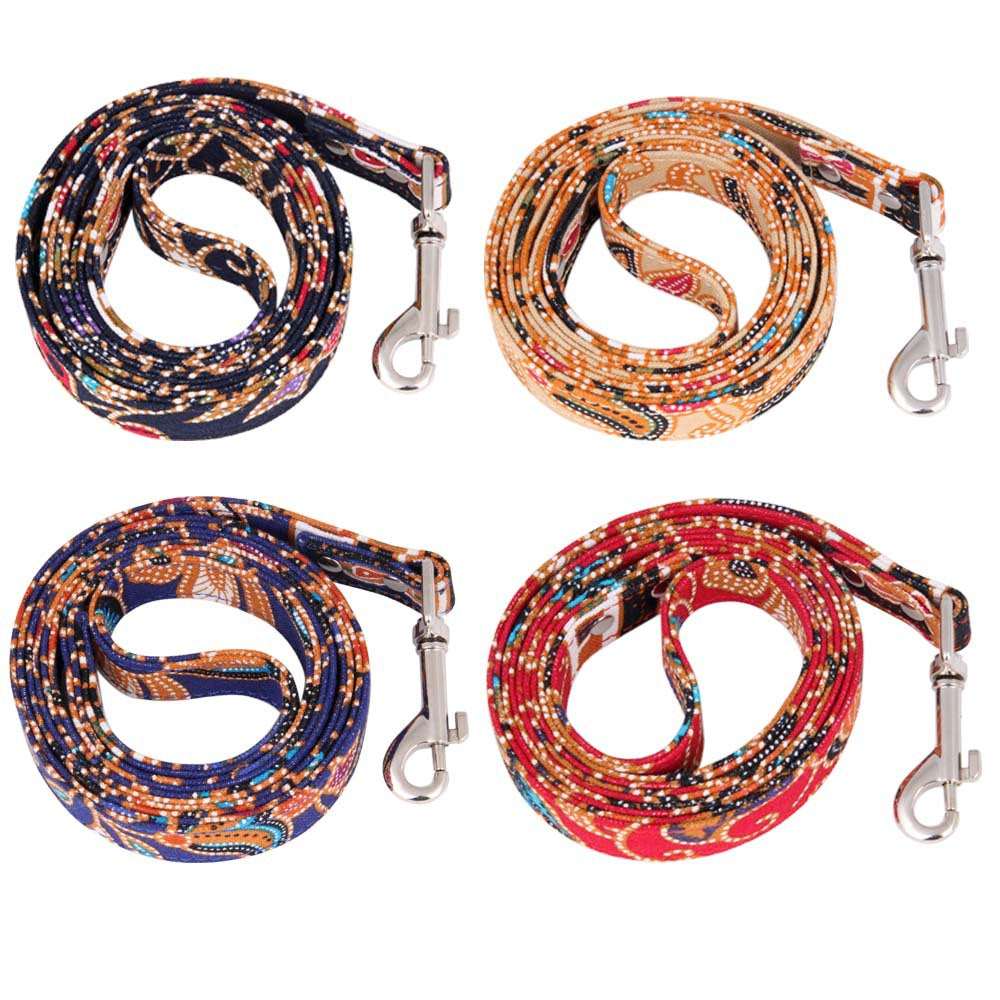 Bohemia Pattern Dog Leash & Collar – Durable Fabric Pet Walking Accessory