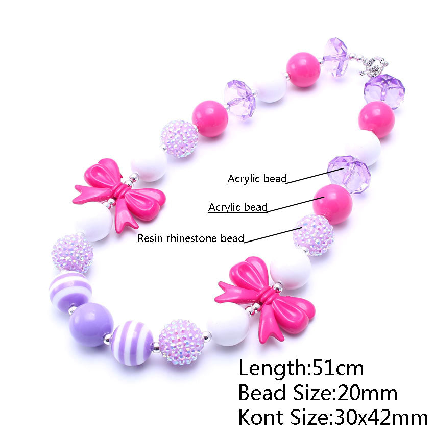 Pink Purple Bow Acrylic Beaded Dog Necklace - Large
