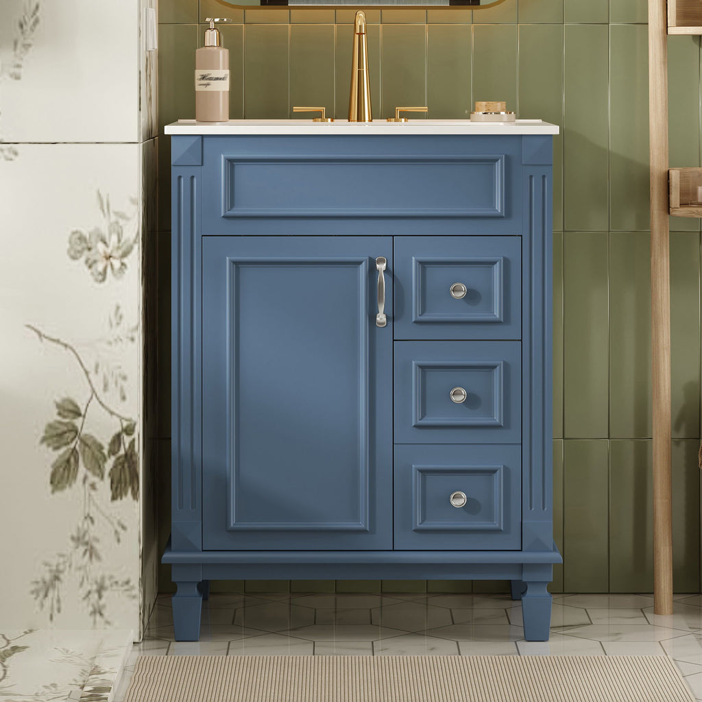 Blue Bathroom Vanity With Ceramic Sink, Two Drawers and Adjustable Shelf