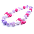 Pink Purple Bow Acrylic Beaded Dog Necklace - Large