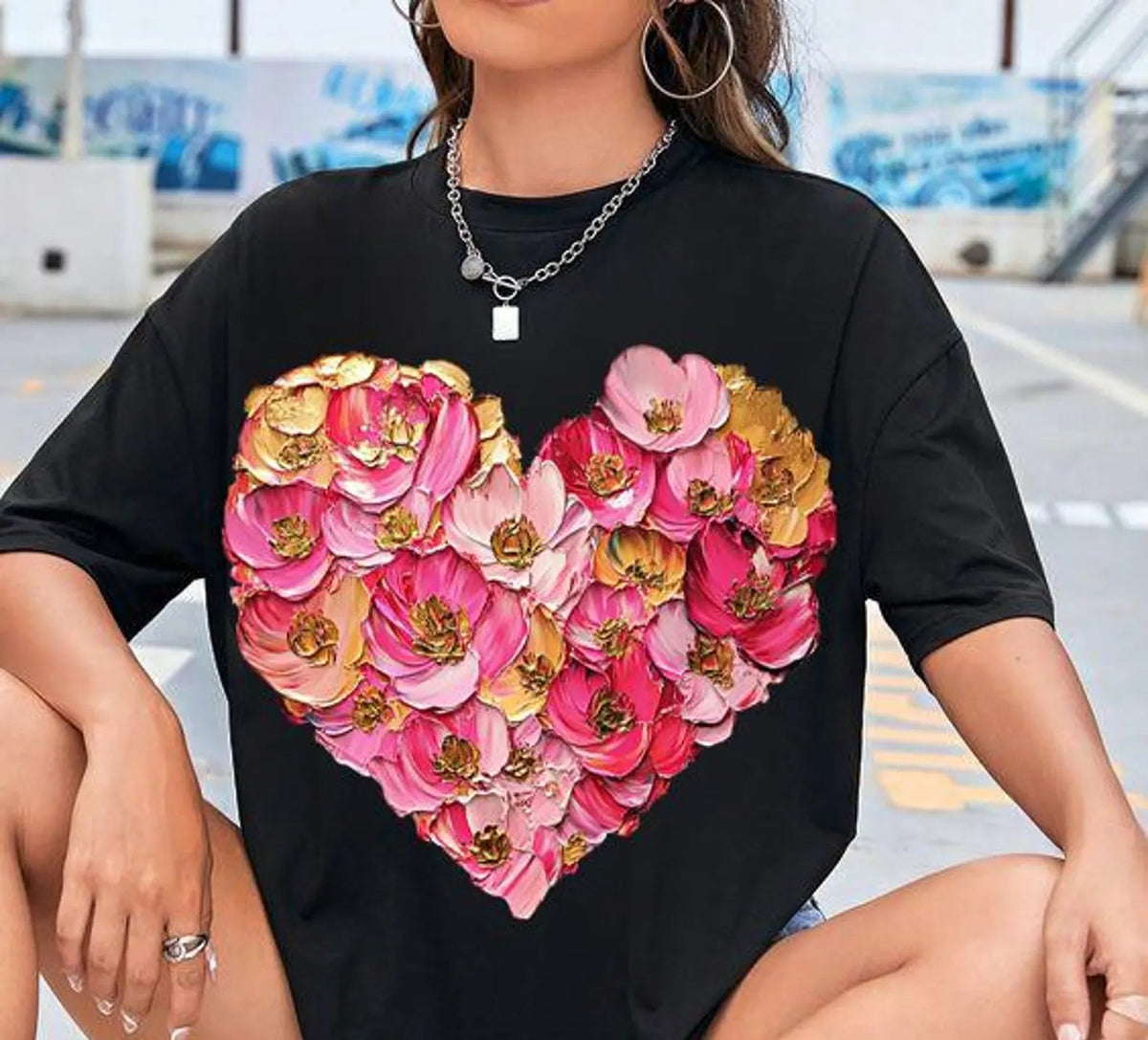 Painted Floral Heart Graphic Tee