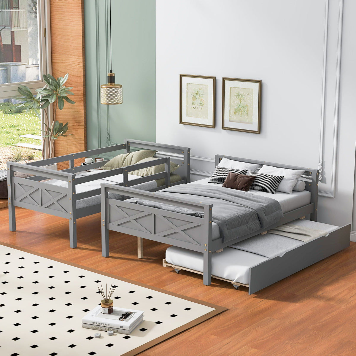 Twin Over Full Bunk Bed with Ladder and Storage Options - White or Dark Gray