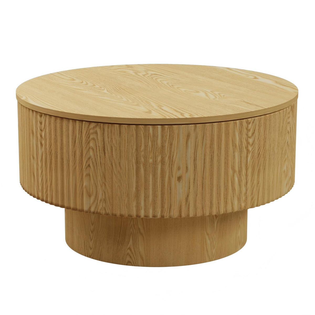 Modern Circular Coffee Table with Stripe Design and Storage Space - Light Brown or Dark Brown