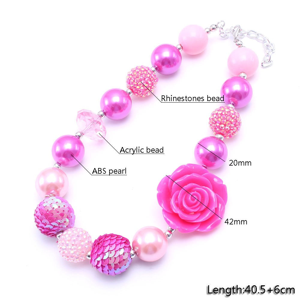Pink Rose Acrylic Beaded Dog Necklace - Large