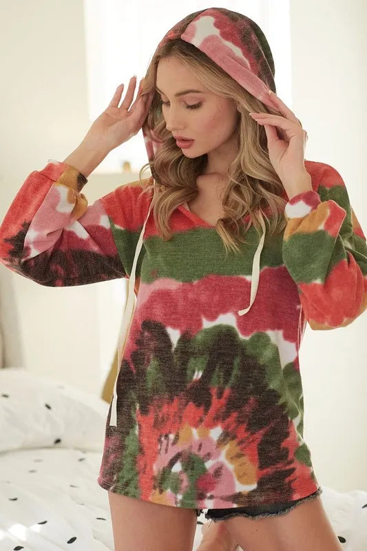 BiBi Tie Dye Knit Hoodie with Twill Tape