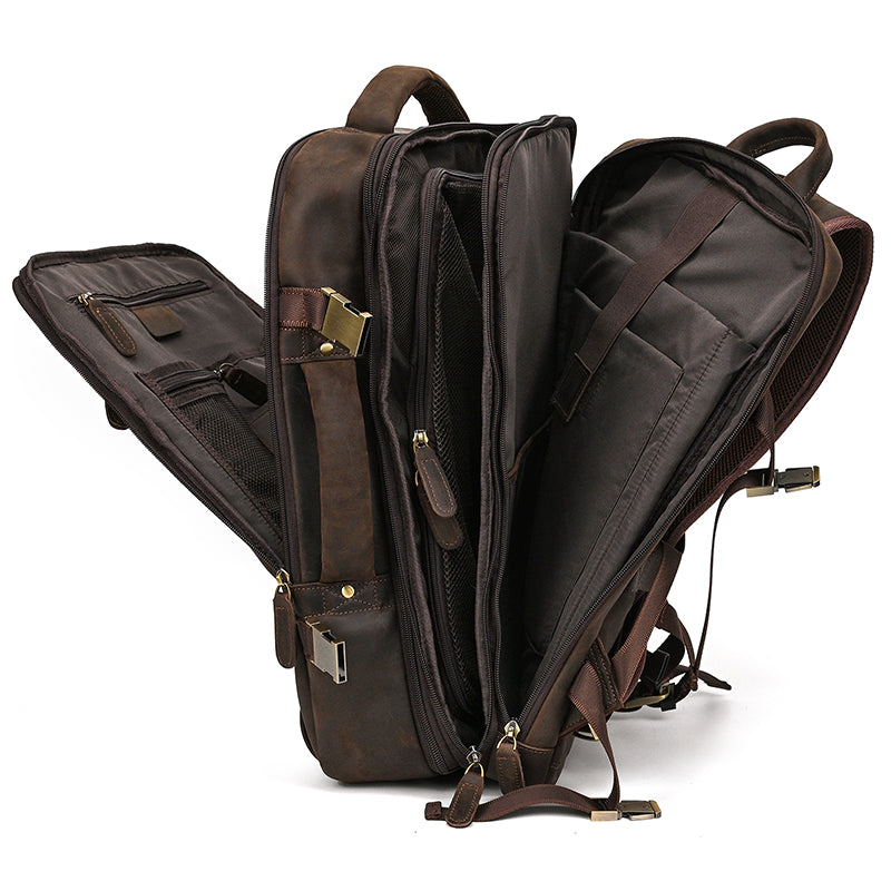 Full Grain Leather Travel Backpack Mens Large Leather Backpack Laptop Backpack Convertible Handbag