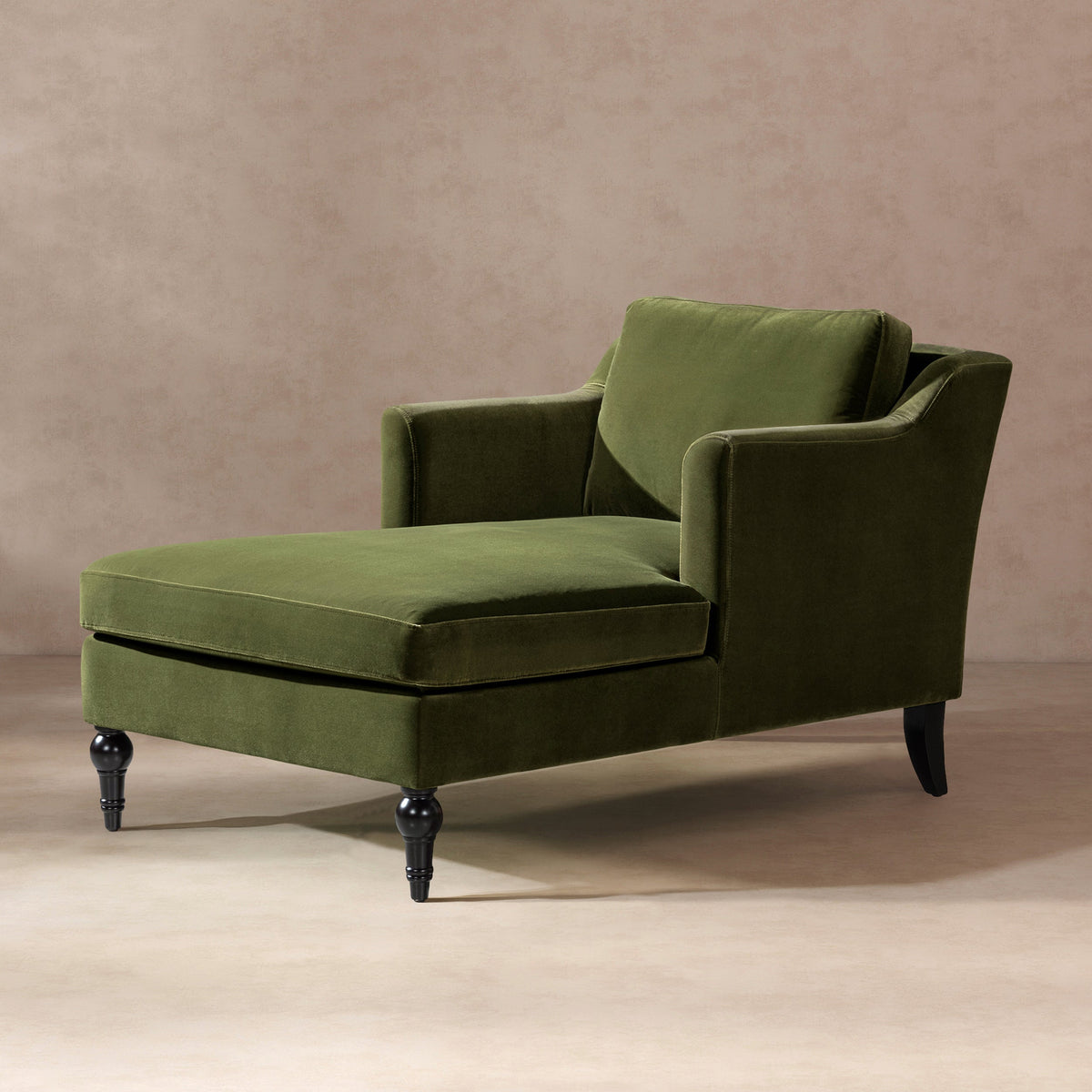 Josephine 60" Upholstered Chaise Lounge with Turned Wood Legs - Olive