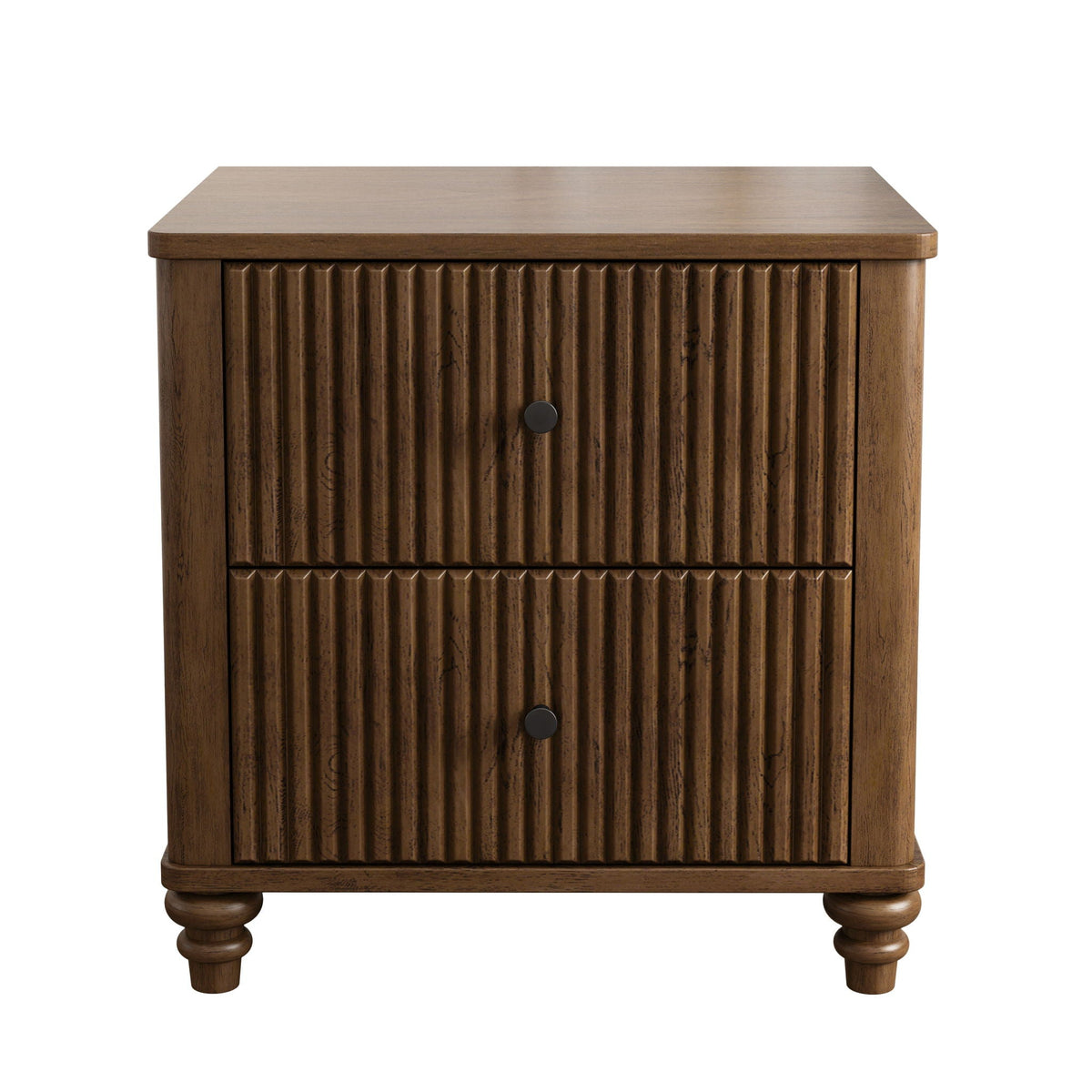Fluted Nightstand with 3 Drawers - Set of 2 - Dark Brown or Beige