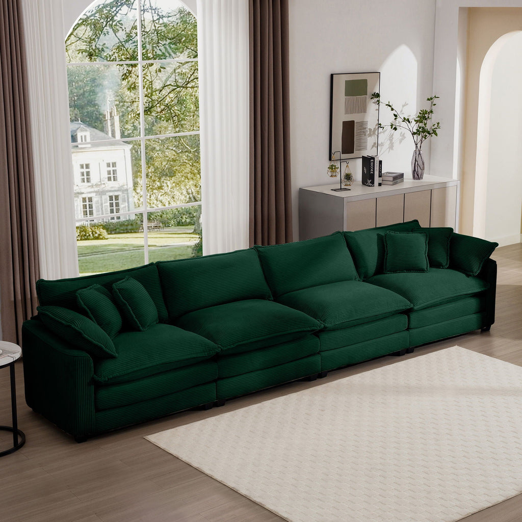 Modern Upholstered 4 Seater Fabric Sofa with Arm and Throw Pillows - Multiple Colors