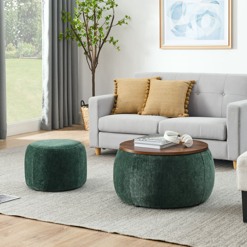 Round Storage Ottoman with 2 in 1 Function - Multiple Colors