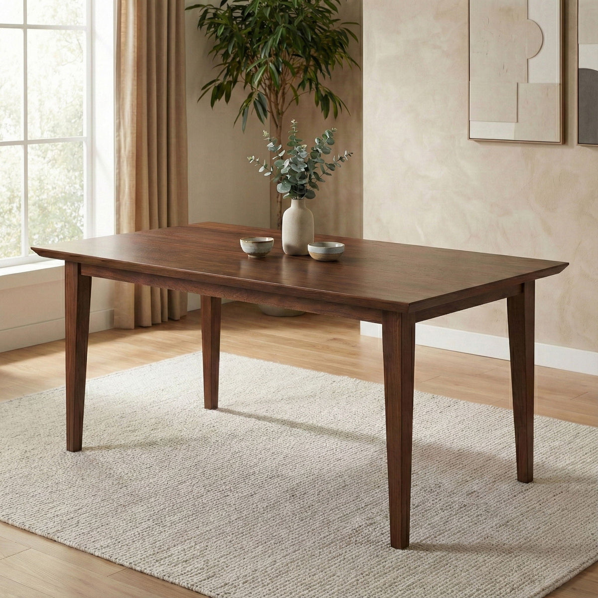 Contemporary Dining Table with Solid Oak Veneer - Light or Dark Brown